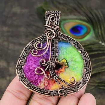 Натуральный Радужный солнечный кварц, драгоценный камень, медная проволока, подарочная подвеска 2,99 M0Q47