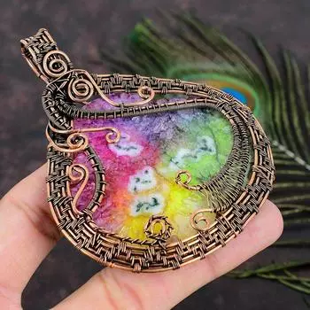 Натуральный Радужный солнечный кварц, драгоценный камень, медная проволока, подарочная подвеска 3,78 F1L53