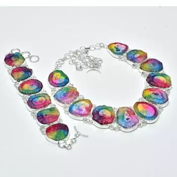 Натуральный радужный солнечный кварцевый драгоценный камень, ручная работа, ювелирные изделия из стерлингового серебра 925 пробы, браслет-колье из радужного солнечного кварца, комплект старинных ювелирных изделий, подарок 20 жёлтый