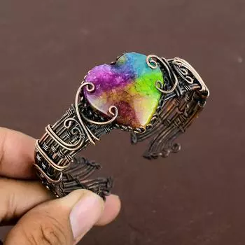 Натуральный Радужный Солнечный Кварцевый Драгоценный Камень Медная Проволока Браслет Регулируемый t3q04