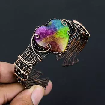 Натуральный Радужный Солнечный Кварцевый Драгоценный Камень Медная Проволока Браслет Регулируемый z1E54