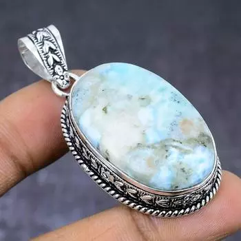 Натуральный республиканский ларимар, драгоценный камень 925 пробы, серебряный ювелирный кулон 2,17 дюйма N1z38