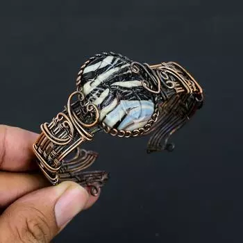 Натуральный резной агат Сулемани, драгоценный камень, браслет из медной проволоки, регулируемый Y1Z65