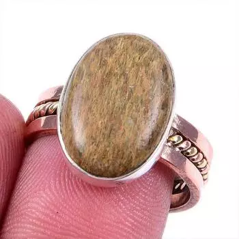Натуральный риолит, драгоценный камень, твердое серебро 925 пробы, ювелирные изделия, двухцветное кольцо, размер 10US k8i84