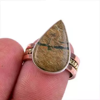 Натуральный риолит, драгоценный камень, твердое серебро 925 пробы, подарочное двухцветное кольцо S.6 A8j19