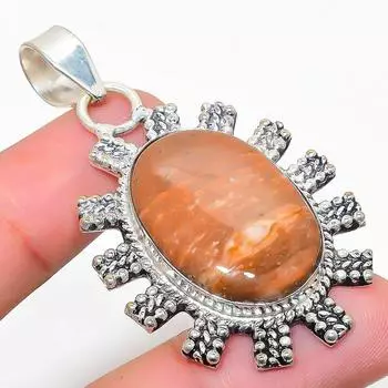 Натуральный риолит Яшма Подарочный кулон из стерлингового серебра 925 пробы 2,25 дюйма g4g39