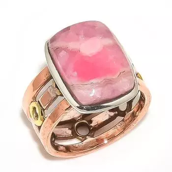 Натуральный родохрозит драгоценный камень двухцветное серебряное ювелирное кольцо 925 пробы S.7.5 W7s65