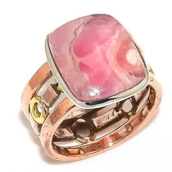 Натуральный родохрозит драгоценный камень двухцветное серебряное ювелирное кольцо 925 пробы S.7.5 m5w24