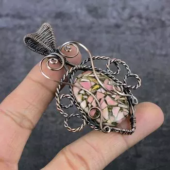 Натуральный родохрозит, драгоценный камень, медная проволока, подарочная ювелирная подвеска 3,07 дюйма J0U13