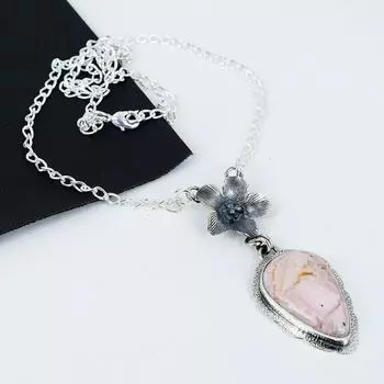 Натуральный родохрозит драгоценный камень ручной работы из стерлингового серебра 925 пробы, ожерелье с цветком из гальванопластики, родохрозит серебро для жены, кулон унисекс, подарок 20 розовый