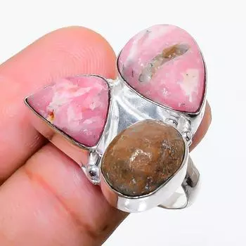 Натуральный родохрозит, ископаемый драгоценный камень, серебро 925 пробы, размер кольца 9 Q0q12