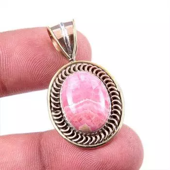 Натуральный родохрозит из чистого серебра 925 пробы, двухцветный подарочный кулон 1,5 дюйма e0r18