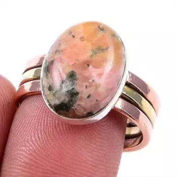 Натуральный родонит драгоценный камень 925 сплошное серебряное ювелирное изделие двухцветное кольцо S.9.5US Q3v10