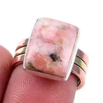 Натуральный родонит, драгоценный камень 925, твердое серебро, ювелирные изделия, двухцветное кольцо S.6.5US R0A68