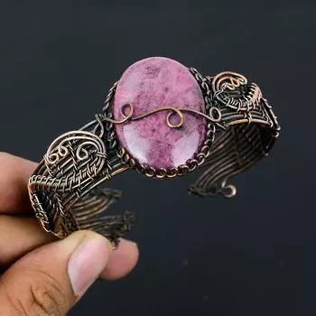 Натуральный родонит, драгоценный камень, браслет ручной работы из медной проволоки, регулируемый c7y64