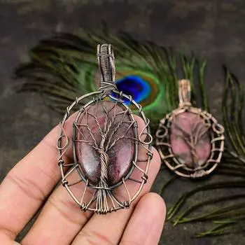 Натуральный родонит, драгоценный камень, подарочная подвеска ручной работы из медной проволоки, 3,23 дюйма, F5H36