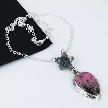 Натуральный родонит драгоценный камень ручной работы из стерлингового серебра 925 пробы, ожерелье с цветком, родонит серебро для жены, унисекс кулон в подарок маме 20 розовый