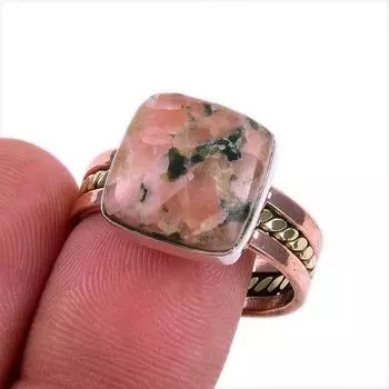 Натуральный родонит, двухцветное кольцо из чистого серебра 925 пробы, размер 10 r7Q43