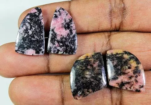 Натуральный родонит, подобранная пара, россыпью, кабошон, драгоценный камень, 2 пары, лот PP-870