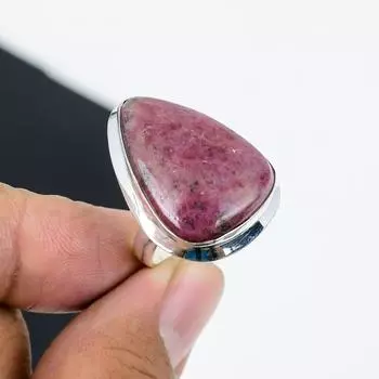 Натуральный родонит, регулируемое кольцо из стерлингового серебра 925 пробы - Подходит для размеров США от 6 до 11 - Украшения бохо ручной работы для женщин и мужчин, подарки на День матери Adjustable красный