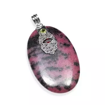 Натуральный родонит с крошечным гранатом, драгоценный камень, стерлинговое серебро 925 пробы, овальная форма, кулон ручной работы для женщин и девочек