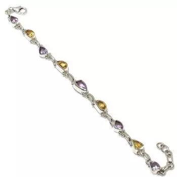 Натуральный розовый аметист, цитрин 925 цельный серебряный подарочный браслет 7-8 U2f49