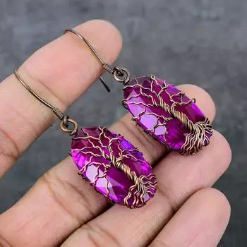 Натуральный розовый аметист, драгоценный камень, медная проволока, подарочная ювелирная серьга 2,40 дюйма, j1P38
