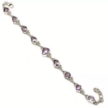 Натуральный розовый аметист, драгоценный камень, стерлинговое серебро 925 пробы, подарочный браслет 7-8 дюймов o0T31