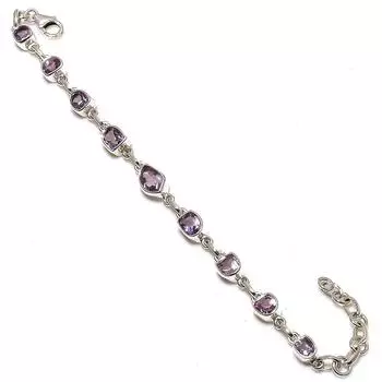 Натуральный розовый аметист, драгоценный камень, стерлинговое серебро 925 пробы, подарочный браслет 7-8 дюймов b7V18