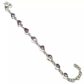 Натуральный розовый аметист, драгоценный камень, стерлинговое серебро 925 пробы, подарочный браслет 7-8 дюймов U1N46