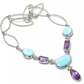 Натуральный розовый аметист, Ларимар, твердое стерлинговое серебро 925 пробы, подарочное ожерелье 18 дюймов W4N08