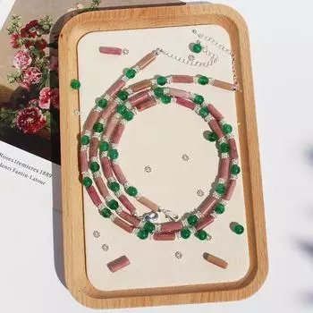 Натуральный розовый гибискус камень хит зеленый агат бисер ожерелье женская ретро цепочка на шею наборная ключичная цепочка 886