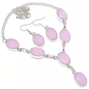 Натуральный розовый халцедон, подарочный набор из стерлингового серебра 925 пробы ручной работы j0H00