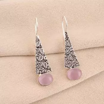 Натуральный розовый камень «кошачий глаз» Ювелирные изделия из серебра 925 пробы Ручная работа Серьги 1,9 EE-165-37