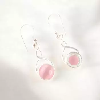 Натуральный розовый камень «кошачий глаз» Серьги ручной работы дизайнерские из стерлингового серебра 925 пробы CE-15-40