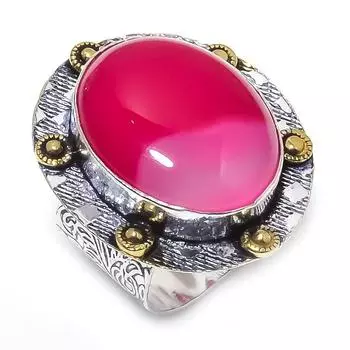 Натуральный розовый кружевной агат, двухцветное кольцо из стерлингового серебра 925 пробы, размер 7 E9i14