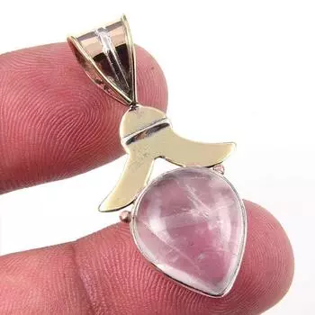 Натуральный розовый кварц 925 пробы, цельное серебро, двухцветная подвеска 1,50 O4s67