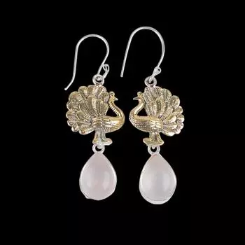 Натуральный Розовый Кварц Драгоценный Камень 925 Стерлинговое Серебро Ювелирные Изделия Ручной Работы Серьги 2.20 EE-44-22