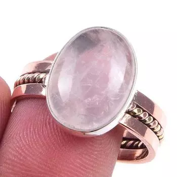 Натуральный розовый кварц драгоценный камень 925 стерлингового серебра ювелирные изделия двухцветное кольцо S.10 r1V91