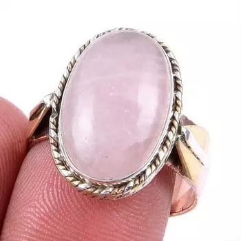 Натуральный розовый кварц, драгоценный камень 925, твердое серебро, ювелирные изделия, двухцветное кольцо S.9US Q6C41