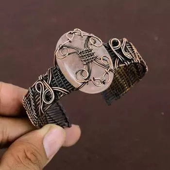 Натуральный розовый кварц, драгоценный камень, браслет ручной работы из медной проволоки, регулируемый j5g81