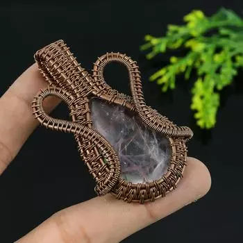 Натуральный розовый кварц, драгоценный камень, медная проволока ручной работы, подарочная подвеска 2,5 I8i14