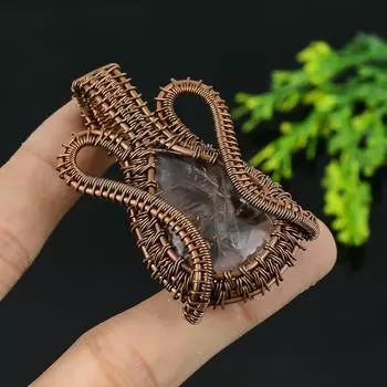 Натуральный розовый кварц, драгоценный камень, медная проволока ручной работы, подарочная подвеска 2,25 M2Q94