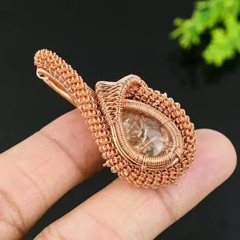 Натуральный розовый кварц, драгоценный камень, медная проволока ручной работы, подарочная подвеска 1,97 Q0f50