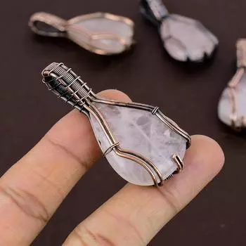 Натуральный розовый кварц, драгоценный камень, медная проволока ручной работы, подарочная подвеска 2,2 дюйма R7r22