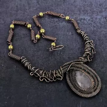 Натуральный розовый кварц драгоценный камень ручная работа медная проволока ожерелье ювелирное изделие 18 d1C08