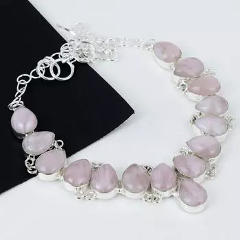 Натуральный розовый кварц драгоценный камень ручной работы из стерлингового серебра 925 пробы гальванопластика ожерелье, розовый кварц серебро для жены унисекс ожерелье подарки 20 розовый