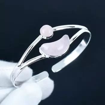 Натуральный Розовый Кварц Драгоценный Камень Ручной Работы Манжета Браслет 925 Стерлинговое Серебро Манжета Браслет, Браслет с Розовым Кварцем для Жены, Унисекс Браслет, Подарок на День Святого Валентина 7 розовый