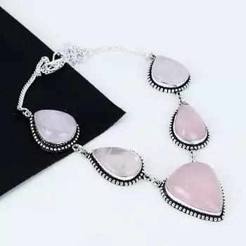 Натуральный розовый кварц, ожерелье из стерлингового серебра 925 пробы ручной работы, серебряное ожерелье из драгоценного камня, ювелирные изделия из розового кварца для женщин, для подарков 20 розовый