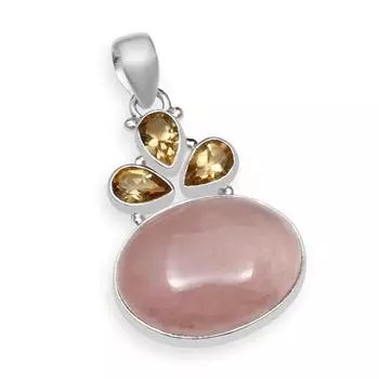 Натуральный розовый кварц с маленьким крошечным цитрином, подвеска из стерлингового серебра 925 пробы ручной работы овальной формы для женщин и девочек розовый